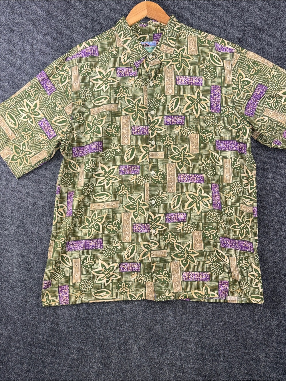 Reyn Spooner Shirt Mens XL Green Purple Hawaiian Aloha Button Front Casual